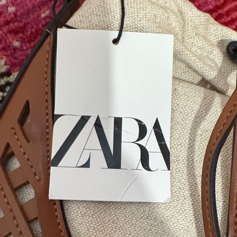 Zara Brown and Cream Shoulder Bucket Bag - Picture 5 of 12